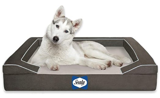 Sealy Lux Pet Dog Bed | Quad Layer Technology with Memory Foam, Orthopedic Foam, and Cooling Energy Gel. Machine Washable Cover. Large, Modern Gray (Max Large)